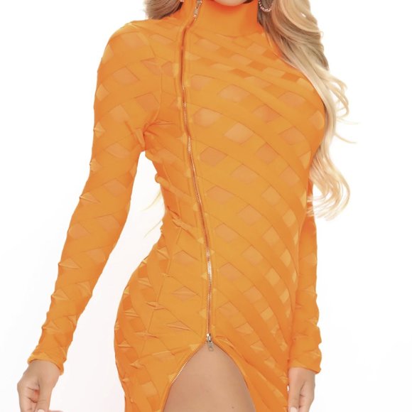 FASHION NOVA Orange Long Sleeve Bandage Mini Dress - Picture 4 of 8